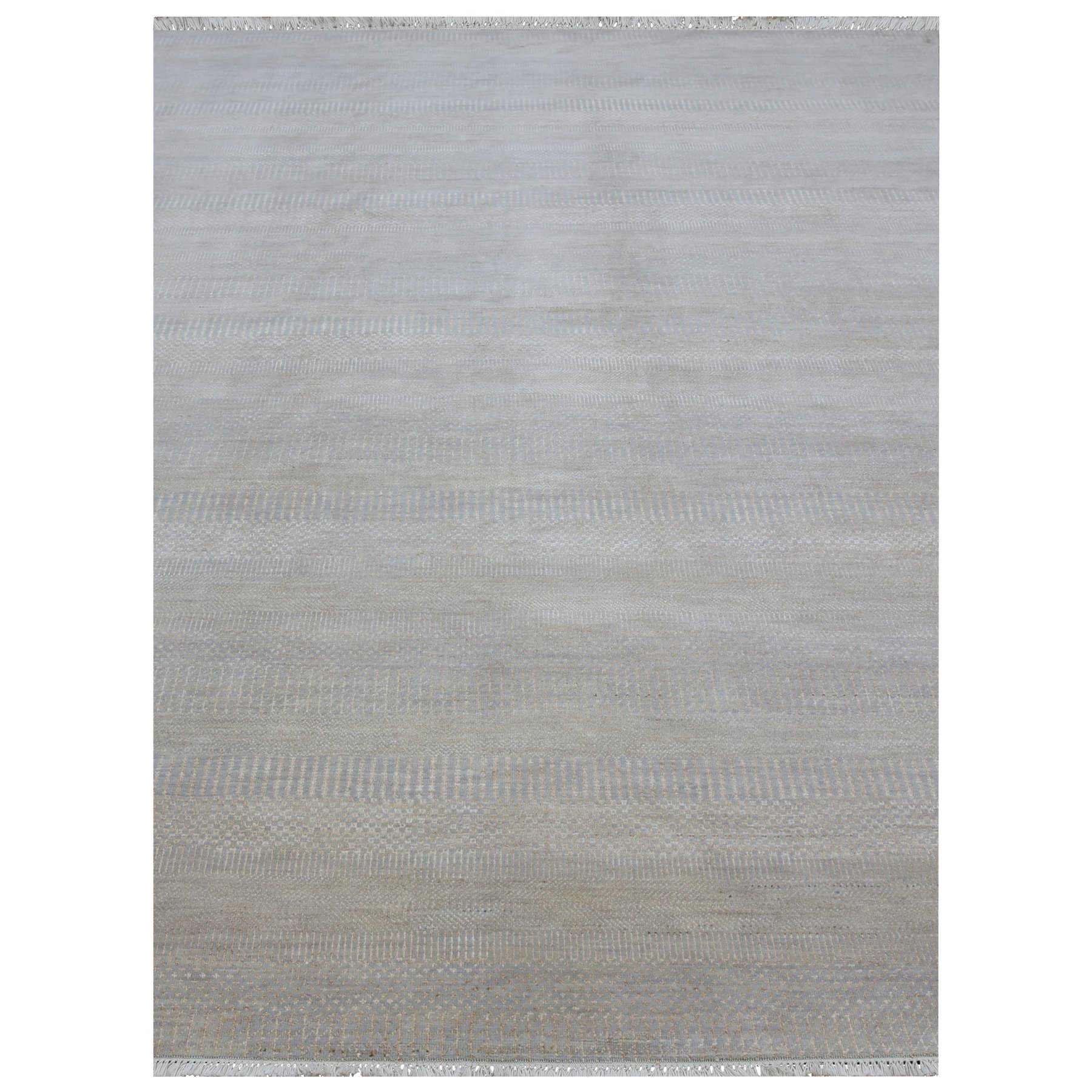 Cloudy Gray, Hand Knotted Grass Design, Tone on Tone Pure Wool, Densely Woven Oriental Rug 